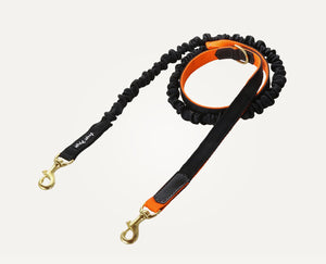 Leash with shock absorber and two carabiners Orange + Black